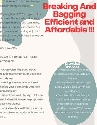 Breaking and Bagging House Work