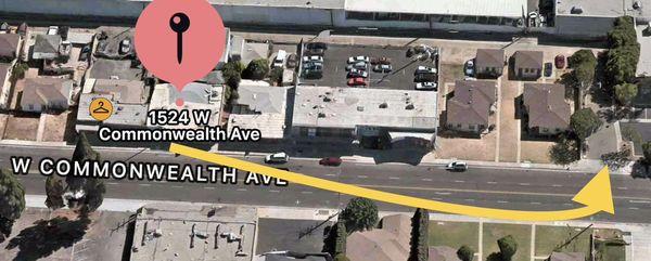 Entrance & parking in the back of the building