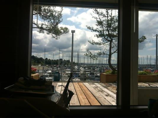 Looking out over marina from dental chair