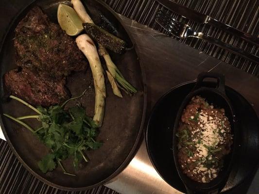 Carne Asada and refried lentils