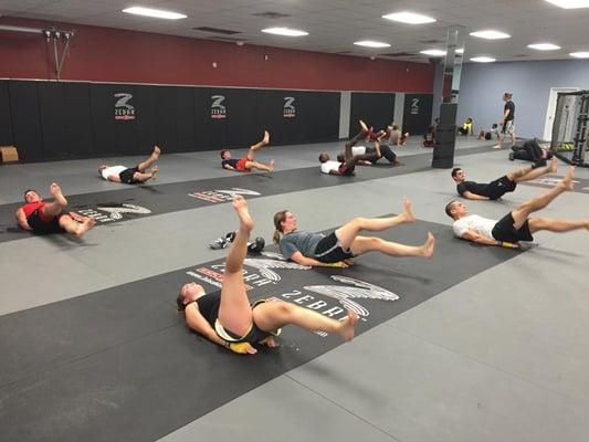 Doing ab work at end of Boxing Fundamentals