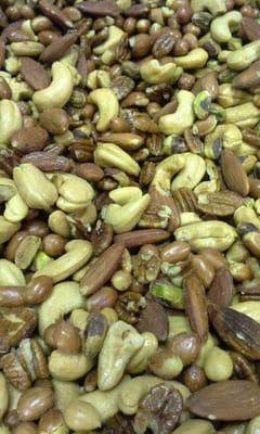 Ferro's 5 Nut Mix, our best seller by far! Hand roasted and salted almonds, cashews, pecans, pistachios and spanish peanuts.