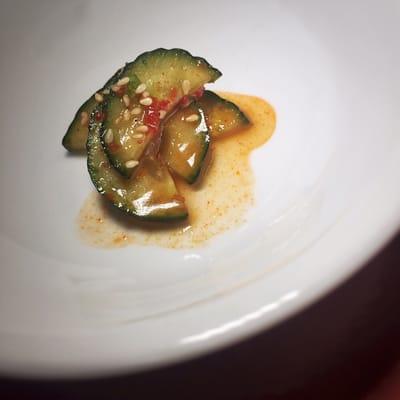 Oi Kimchi: Complimentary Pickled Cucumbers.