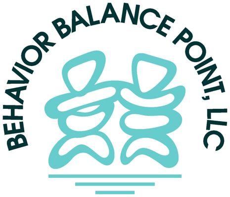 Behavior Balance Point, LLC logo with two carin-like characters balancing on an upside down pyramid of 3 lines.