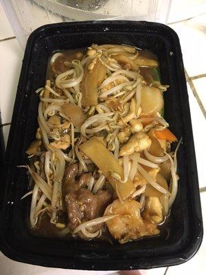 House chop suey to go. Very tasty also comes with a large box of rice