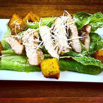 Healthy caesar with organic chicken and (for the gluten free ;) ) polenta croutons.