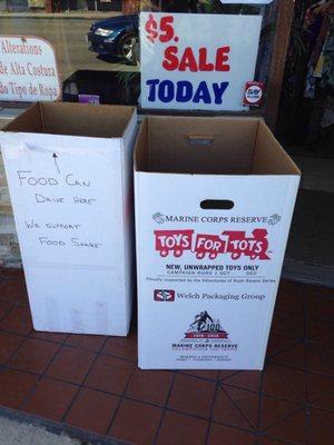 Look for our Food Share & Toy for Tots boxes in front of our boutique when we are open. We support our community!