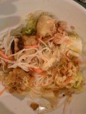 Bun Cha Gio: Eggrolls with rice noodles, lettuce, bean sprouts, fried onions, crushed peanuts & house sauce $6.50