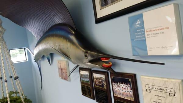 This fellow greets you on the wall as you walk in to turn pre-dentist visit nerves into a chuckle.