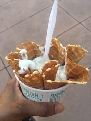 The ice cream is either being doled out less or the waffle bowls are getting larger! Not Happy!