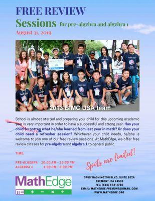 Free Math Review Sessions. Sign-up link https://forms.gle/bfiKppq3cXwoxWtL9