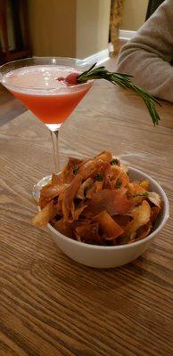 Chips and Raspberry Rosemary Cosmo