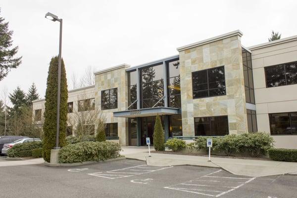 View of Ticor Title from entrance to parking area