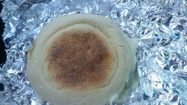 Sausage and cheese on an English muffin.