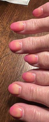 Polish coming off after 3 days. I've had my nails done for years and never had this happen. I happen the time before but not nearly as much.