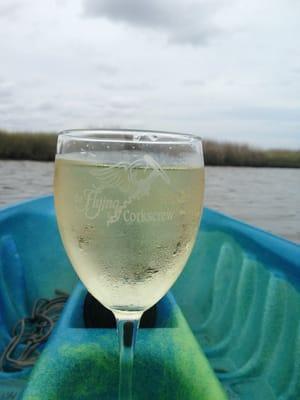 Drinking our Flying Corkscrew wine in the Outer Banks!