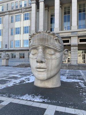 "Justice is Blind" statue depicting the blindfolded head of the Greek titaness Themis. Beautiful work of art!
