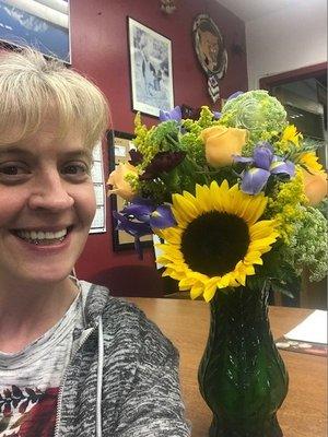 Fairbanks Terminal Manager Michelle with a bouquet from one of her many happy customers.