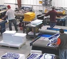Political yard sign production at Sign Outfitters. We make thousands of political signs weekly.