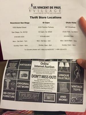 Location info and online auction info