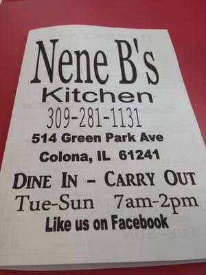 Front cover of the menu.