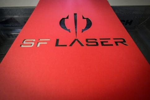 SF Laser Logo vector cut into 2 foot by 3 foot art board.