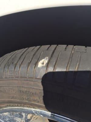 This is the tire he wanted to charge me $150 bucks for. I settled on paying $100 just to get out of there.