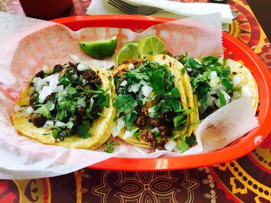 Steak tacos $1.50! They have alot of meat and comes with two tortillas. Super delicious!