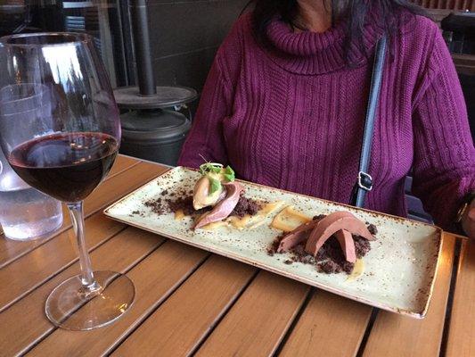 Chocolate Ganache was yummy! caramel, cocoa nib crumble, ice cream Salty and sweet! $8 House red wine was better than most house wines!