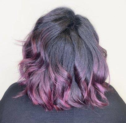 Root touch up with purple balayage