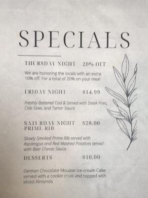 Special's Menu