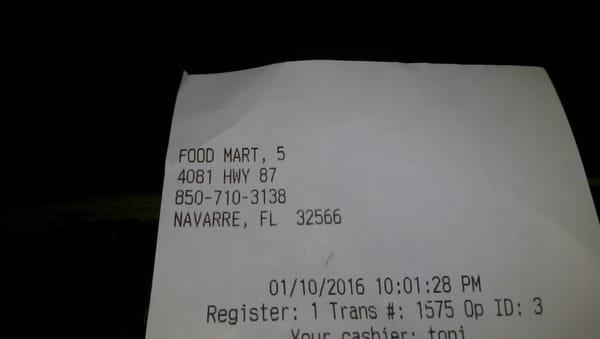 Receipt top to verify the new listing.