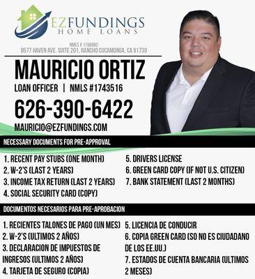 All my business contact info and needs list for a mortgage