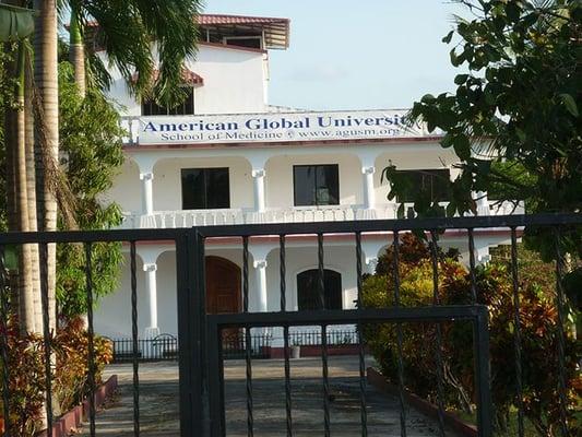 The Front Entrance to the American Global University School of Medicine in the Caribbean.