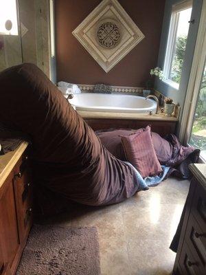 I didn't appreciate them throwing my bedding on my bathroom floor.