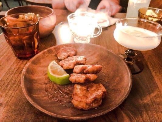 Tostones ft. Rice & Beans and a couple cocktails