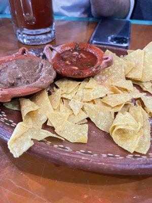 Chips salsa and beans