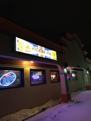 A snowy night at the Pickled PigPub!