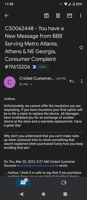 Them telling me they can't return it trying