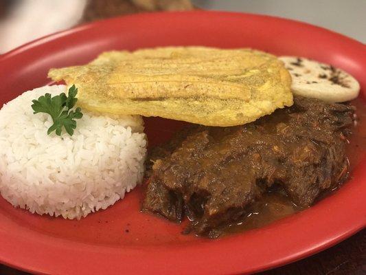 Beef, plantain, rice and corn patty.
