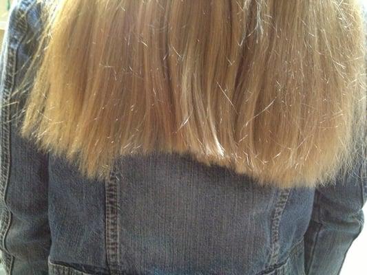 Picture is of my daughter's hair cut. Erica Gonazaliz also turned my hair Orange.  Said she would refund my money but hasn't.
