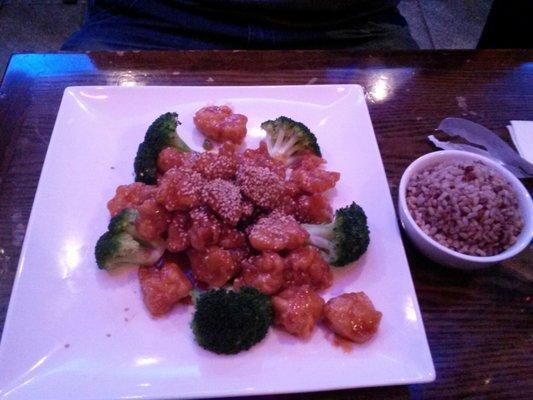 Sesame chicken and brown rice