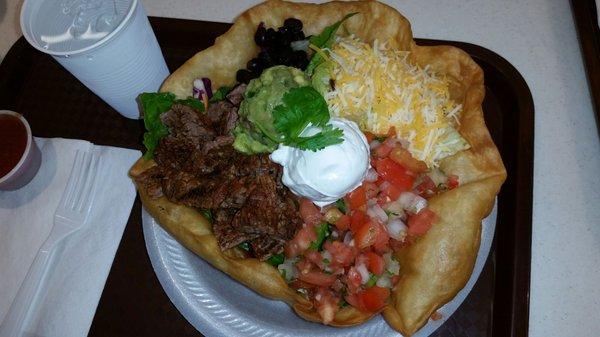 Steak taco salad.