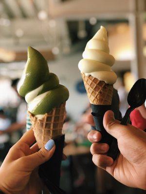 Left: Swirl of matcha & melon // Right: melon