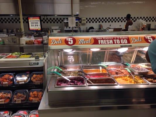 5 dollar dinners. You choose corn bread, biscuit or roll.