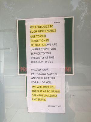 Phone is disconnected. Don't know where their new location will be. Note to Business owner: Please update on Yelp.