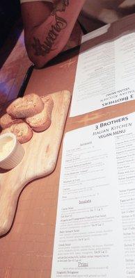 menu and starting bread