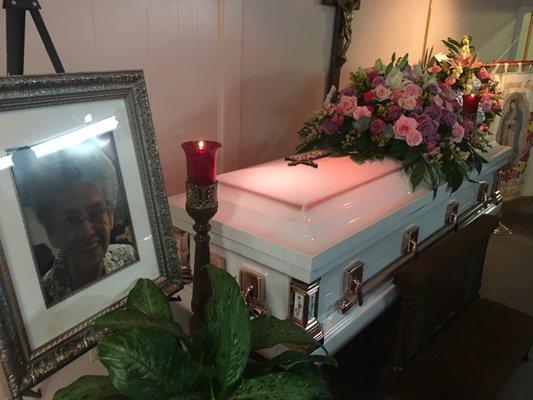 My beautiful mother, Ella in the photo (to the left of casket) on her last birthday September 7, 2018. Her services were beautiful like her.