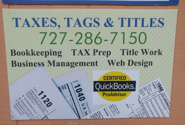 Taxes, Tags and Title Work, we also do web design and business management