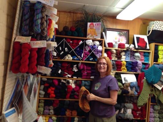 Inside Kat's Yarn and Craft shop. Having fun selecting yarn for a hat.